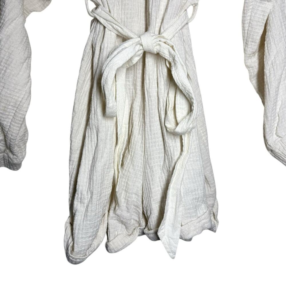 Free People Cream Ivory Waffle Relaxed V Neck Tie Waist Emeri Romper - Medium - Picture 10 of 12